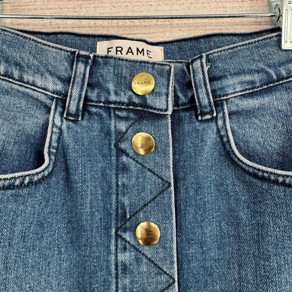 FRAME Snap Front Denim Mini Skirt Womens 25 Blue Medium Wash Denim - Picture 3 of 9